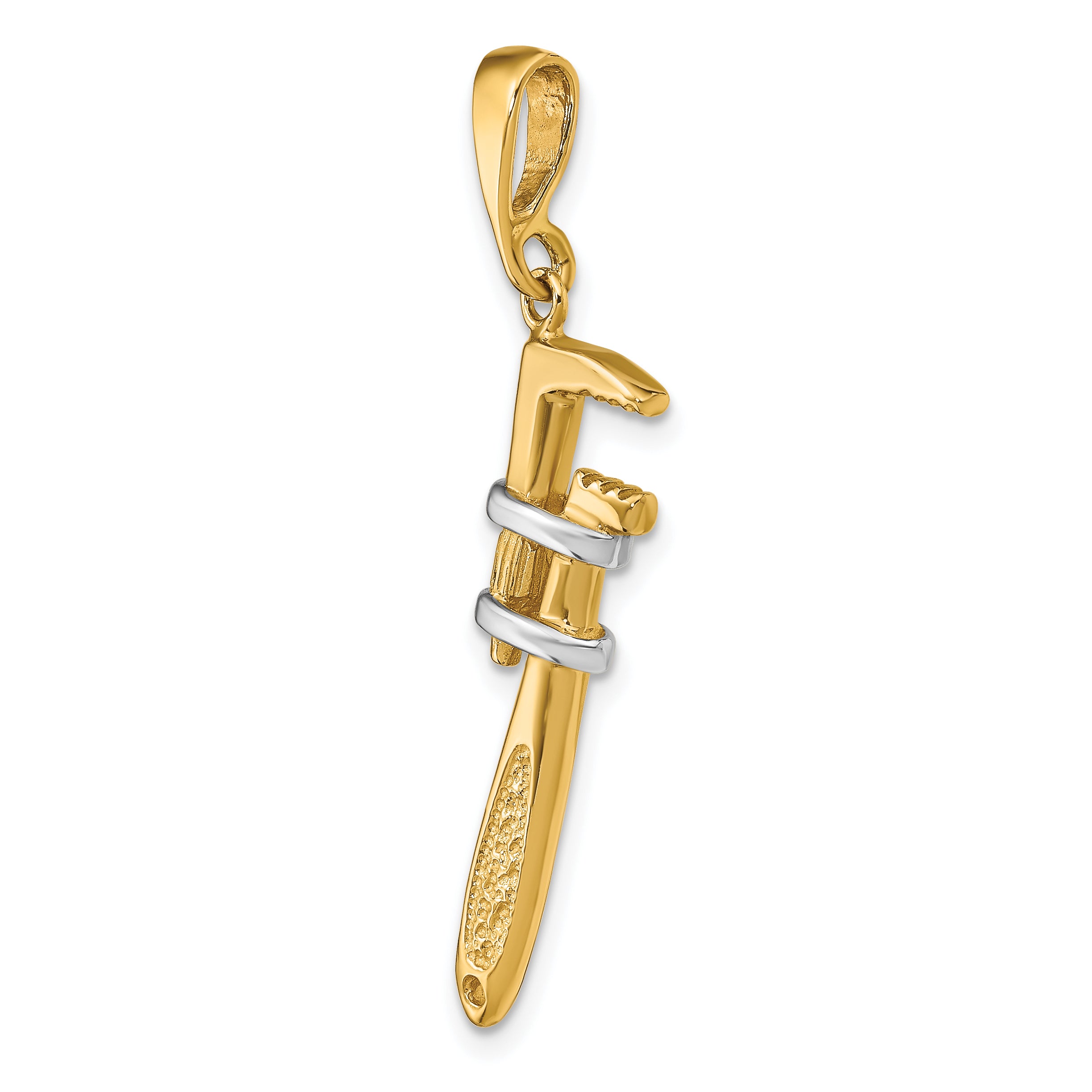 14K w/Rhodium 3-D Pipe Wrench Charm