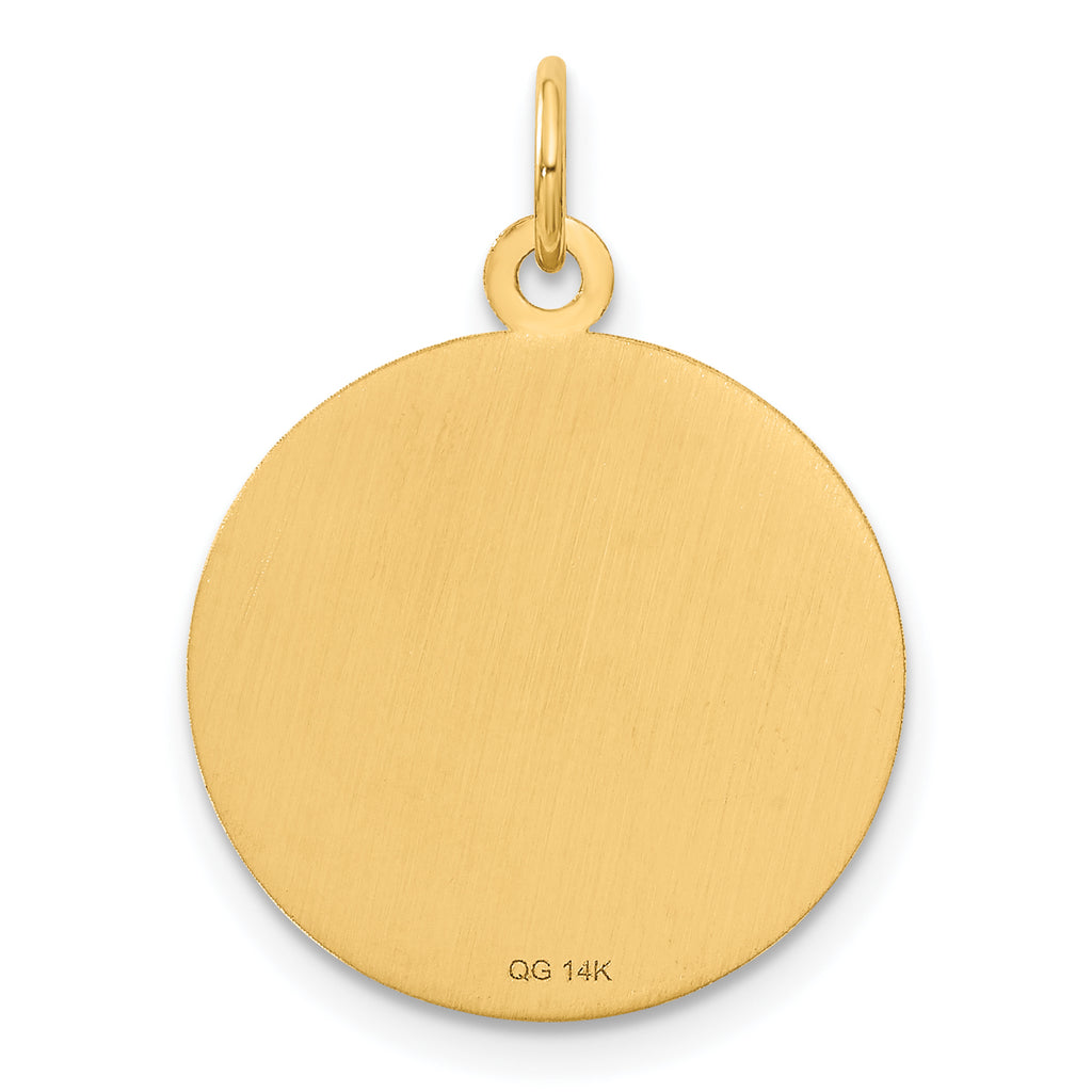 14K Gold Caduceus Disc Charm with Polished Engravable Design