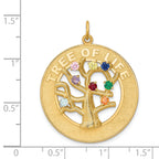 14K Gold Tree of Life Pendant with Colorful CZ Birthstones Polished Finish