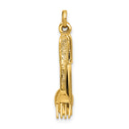 14K Gold Polished 3D Knife Fork Spoon Charm Set