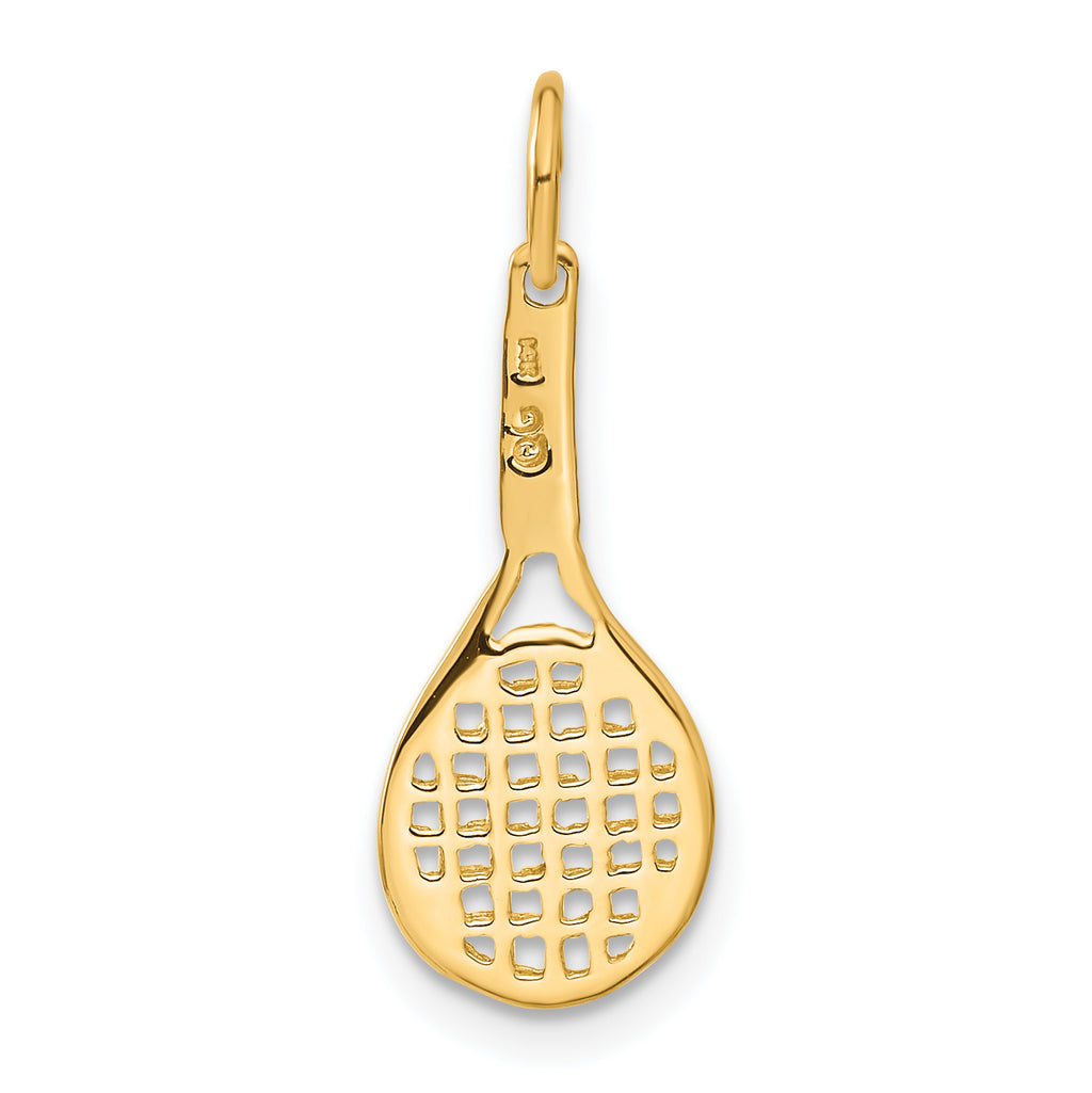 14K Gold Textured Racquet Charm with Polished Finish