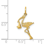 14K Gold 3D Stork Charm Pendant Elegant Themed Design