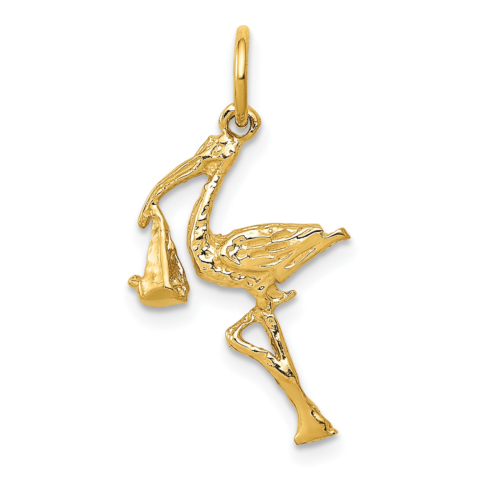 14k Solid 3-Dimensional Stork Charm Main image