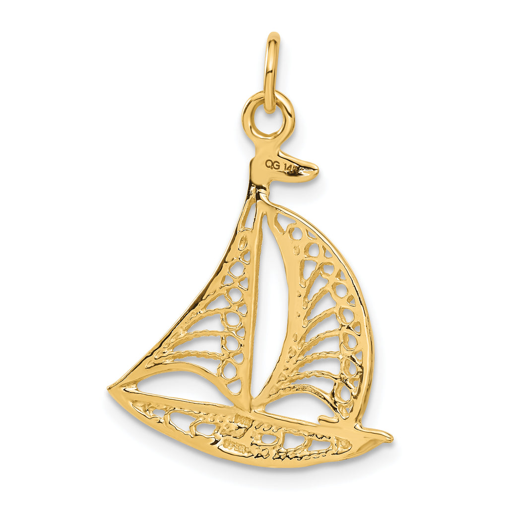 14K Gold Men's Sailboat Charm with Polished Finish
