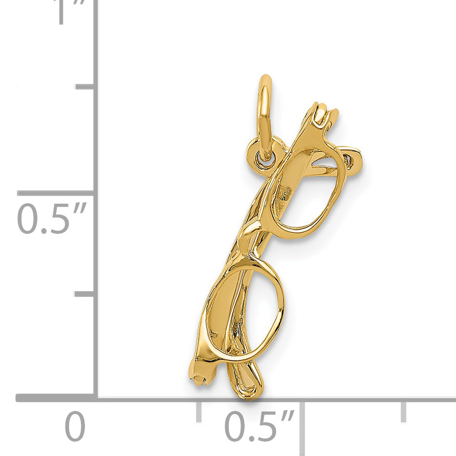 14K Gold Moveable Glasses Charm with Polished 3D Unisex Design