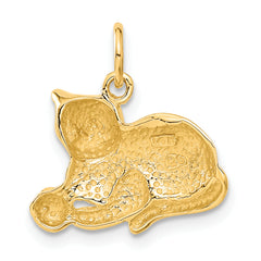 14K Gold Polished Cat Charm Pendant by Sophia Jewelers