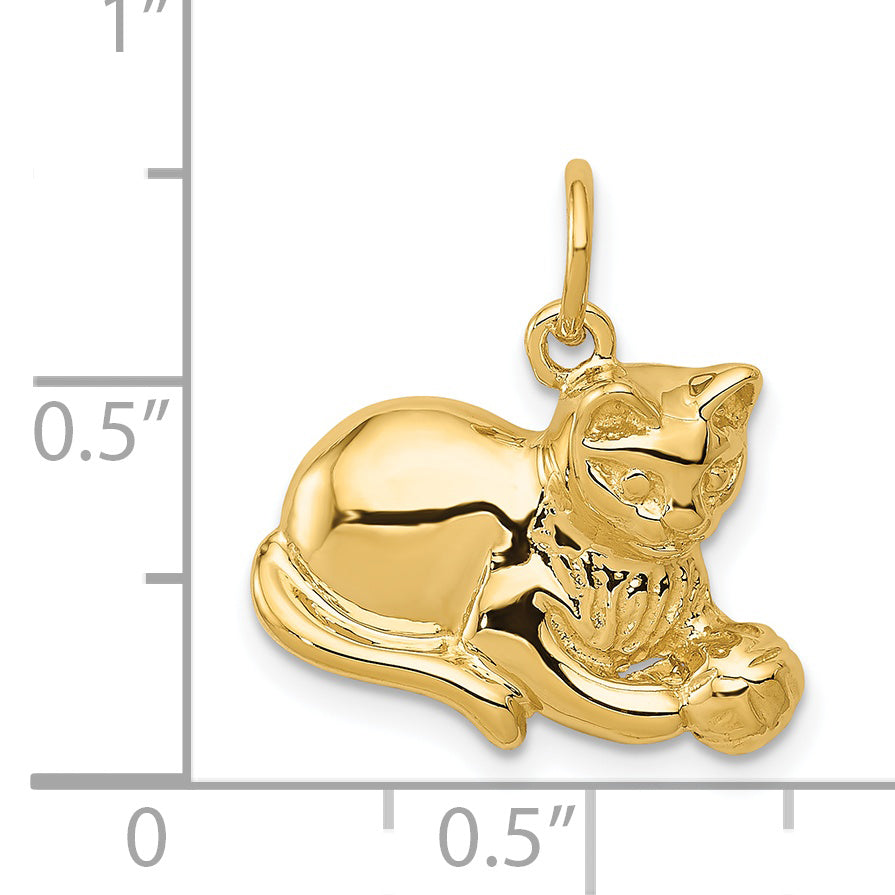 14K Gold Polished Cat Charm Pendant by Sophia Jewelers