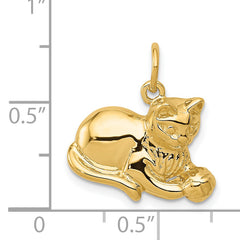 14K Gold Polished Cat Charm Pendant by Sophia Jewelers