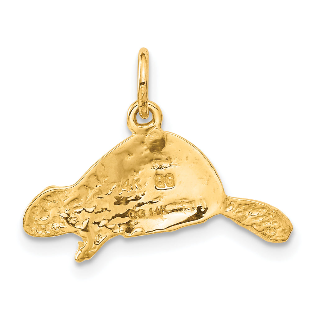 14K Gold Beaver Charm Men's Pendant with Polished Textured Finish