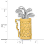 14K Two-Tone Gold Men's Golf Bag Pendant Polished and Textured