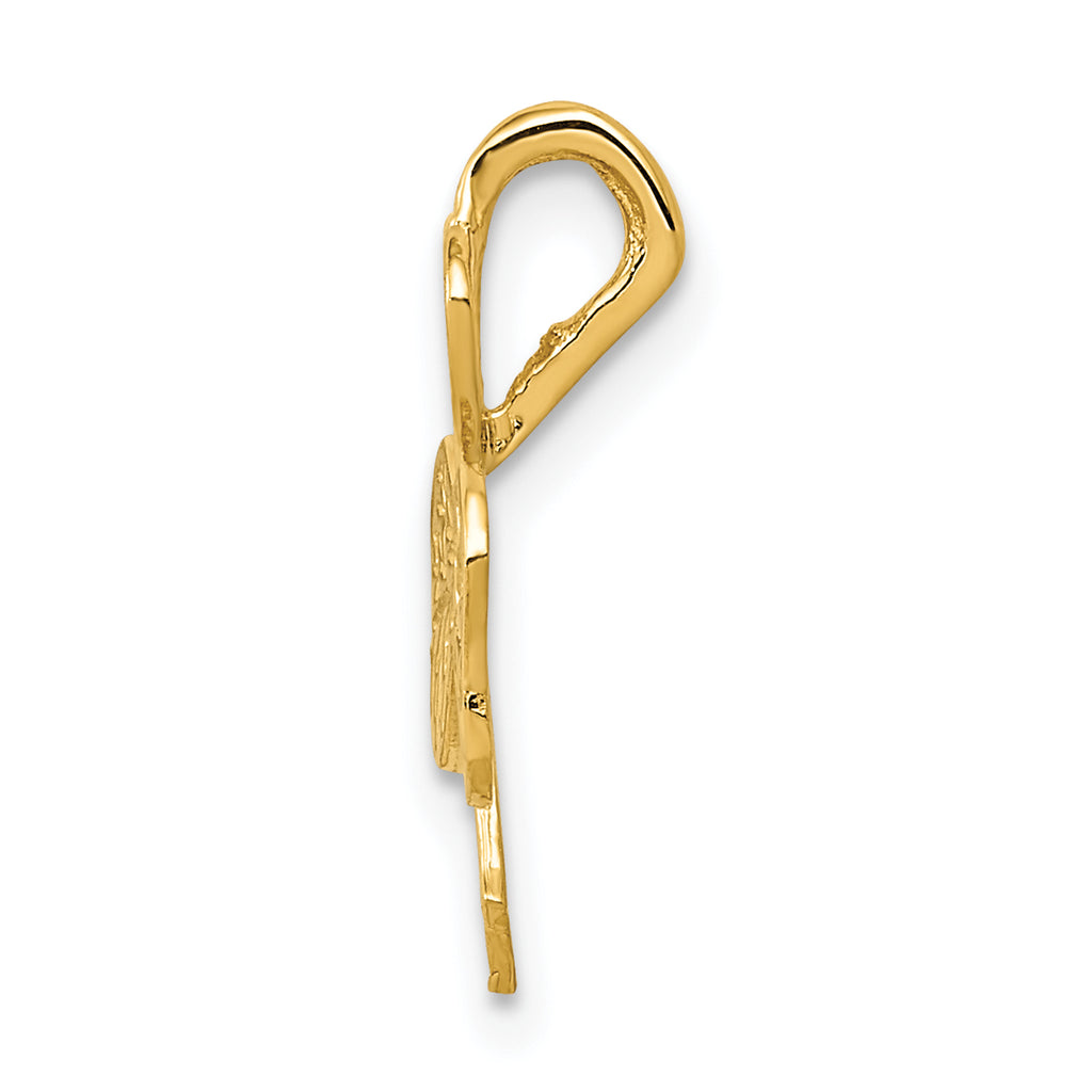14K Gold Polished Shamrock Chain Slide Pendant Elegant Textured Design