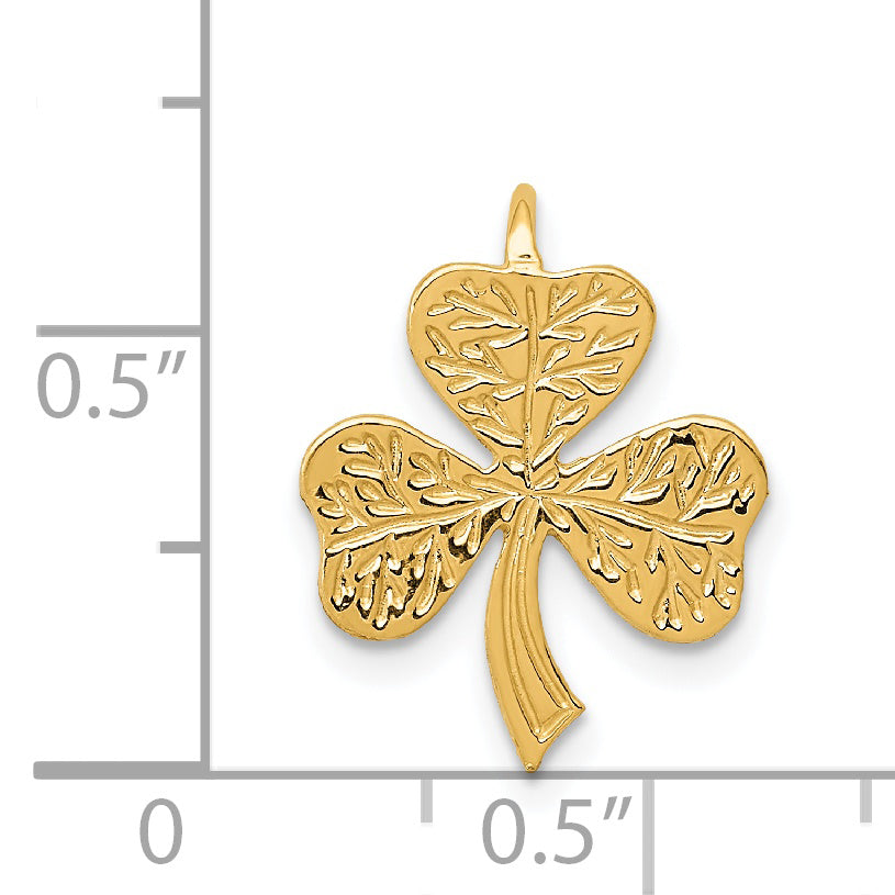 14K Gold Polished Shamrock Chain Slide Pendant Elegant Textured Design