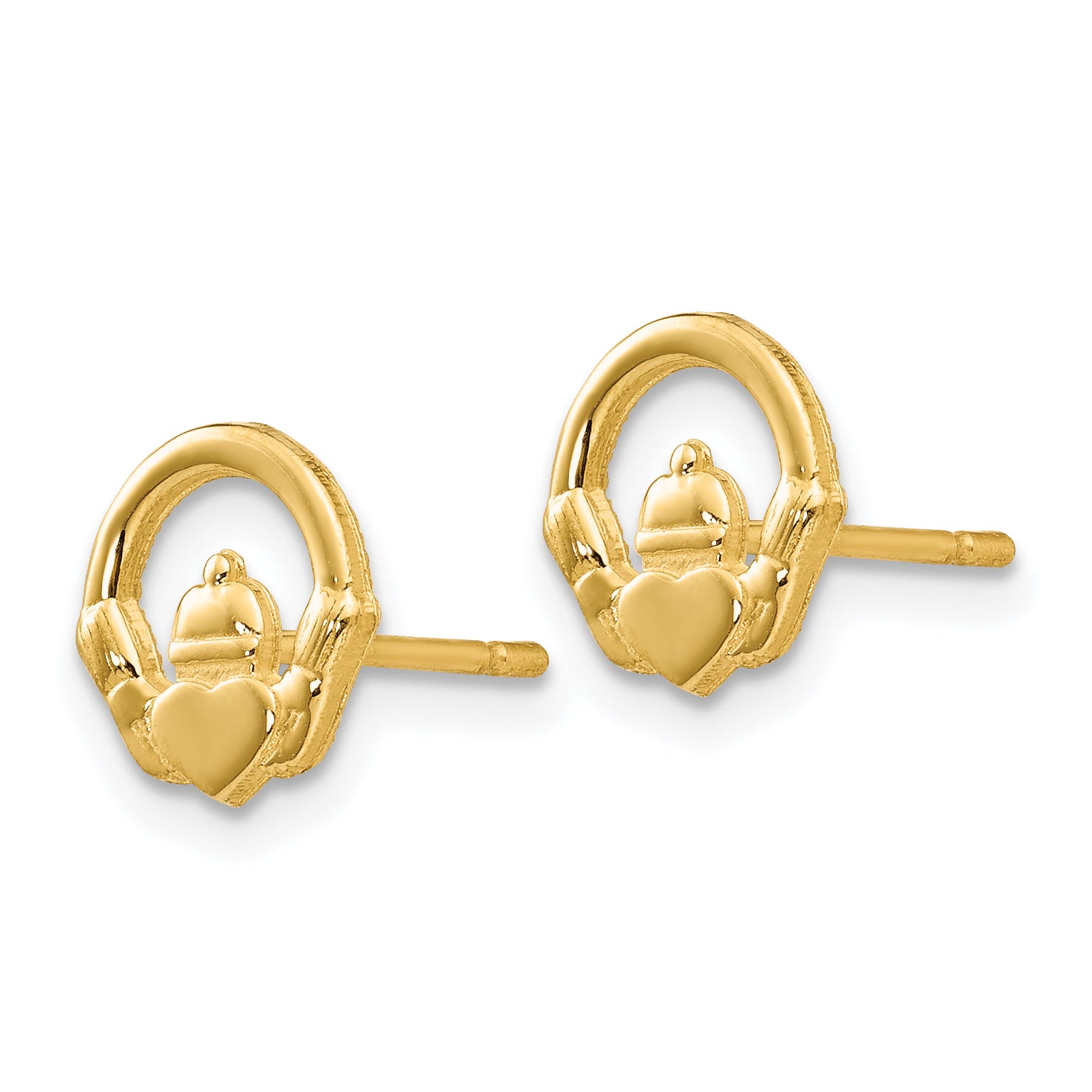 14K Gold Claddagh Earrings with Polished Finish Elegant Button Design Secondary image