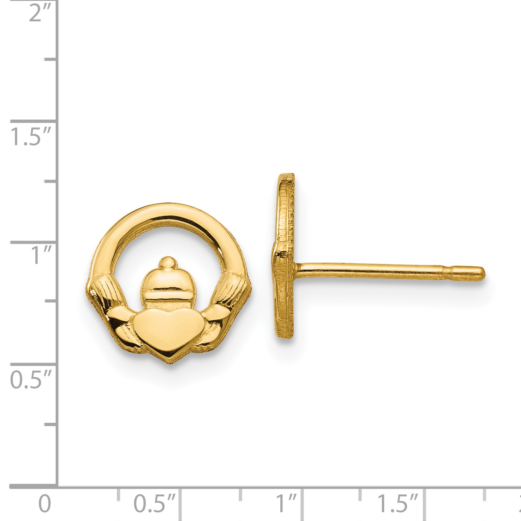 14K Gold Claddagh Earrings with Polished Finish Elegant Button Design