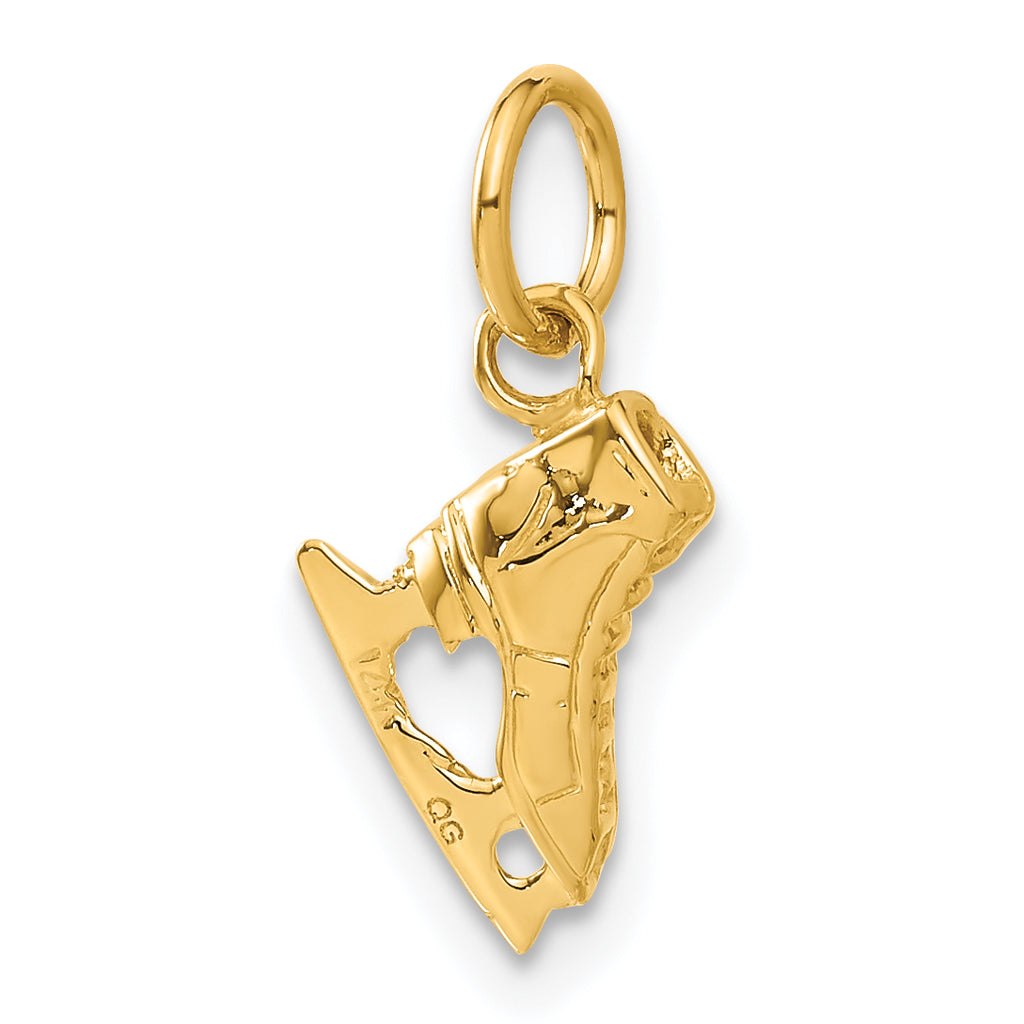 14K Gold 3D Ice Skate Charm with Polished Textured Finish