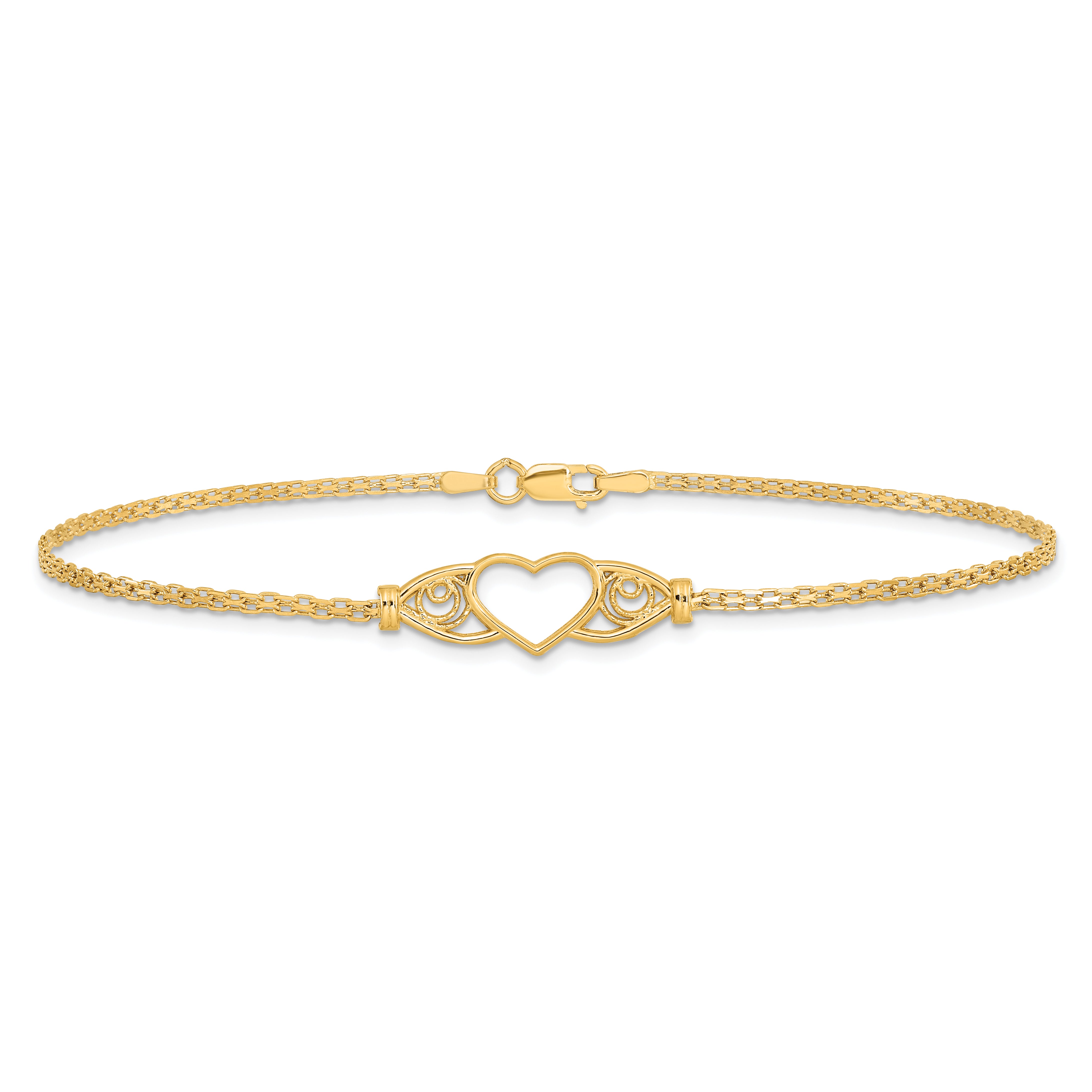 14k Polished Heart 10inch  Anklet