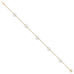 14K 7-8mm White Near Round FW Cultured Pearl 5-station 9in Anklet