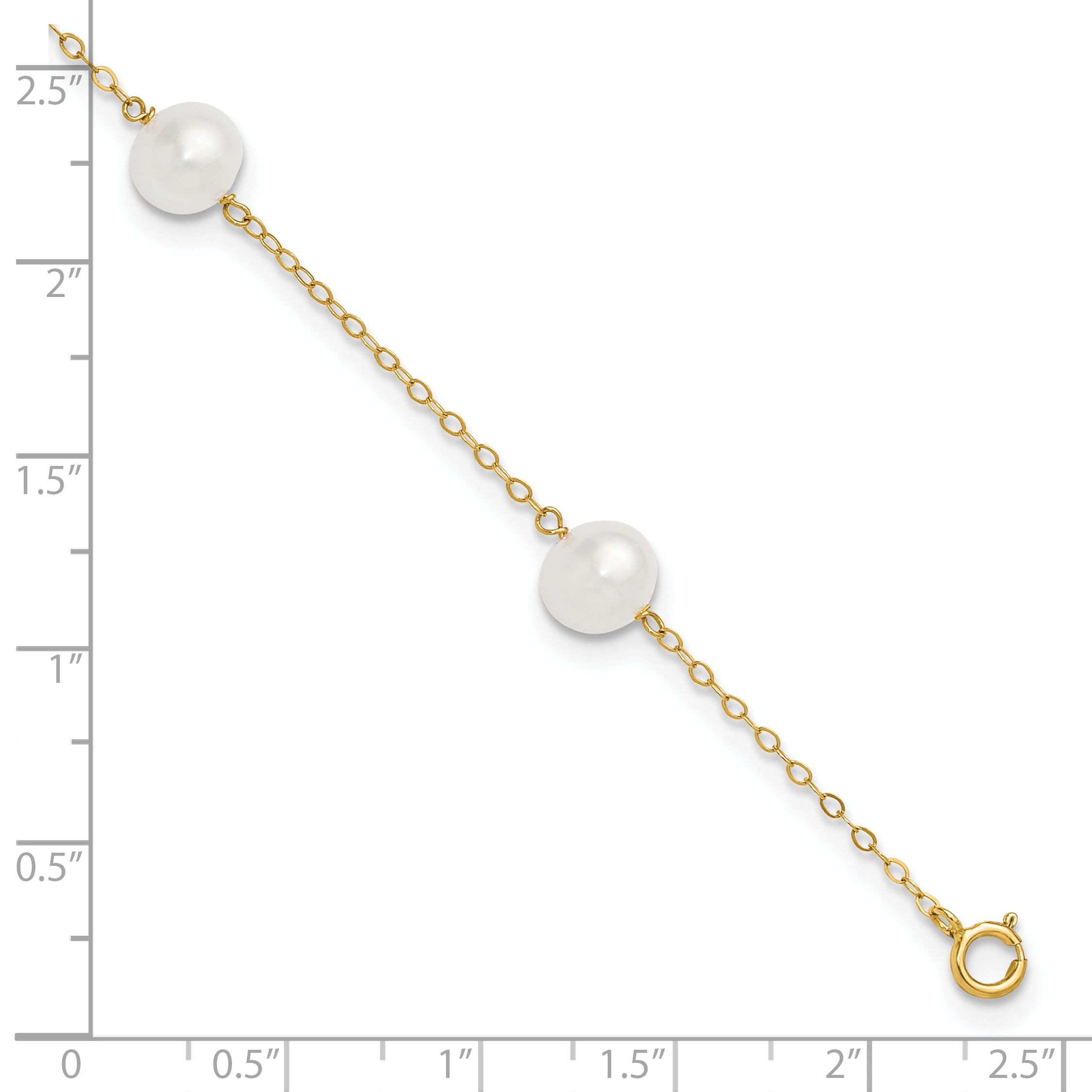 14K 7-8mm White Near Round FW Cultured Pearl 5-station 9in Anklet