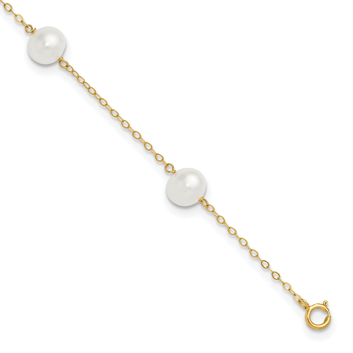 14K 7-8mm White Near Round FW Cultured Pearl 5-station 9in Anklet