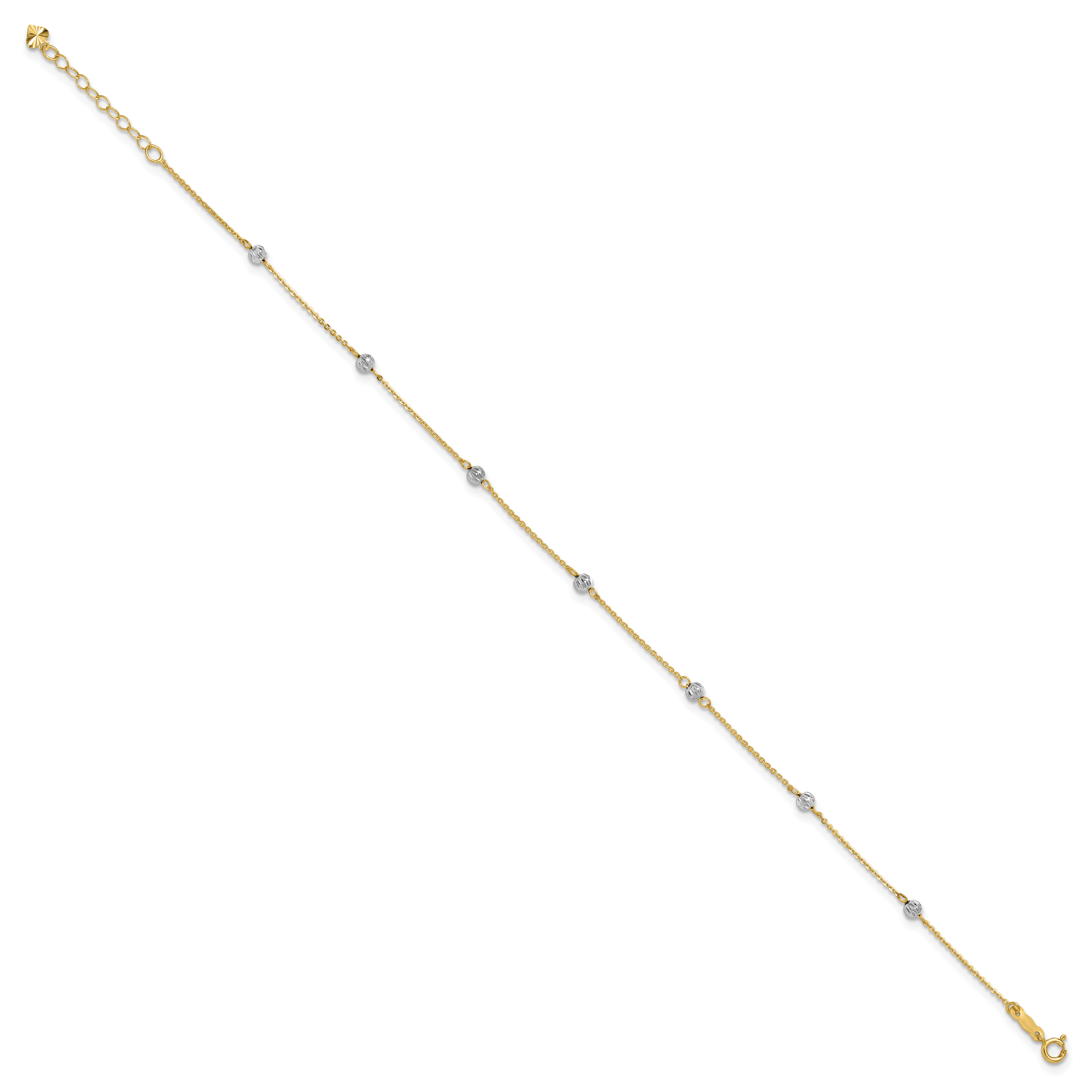 14K Two-tone Diamond-cut Beads 9in Plus 1in Ext. Anklet Secondary image