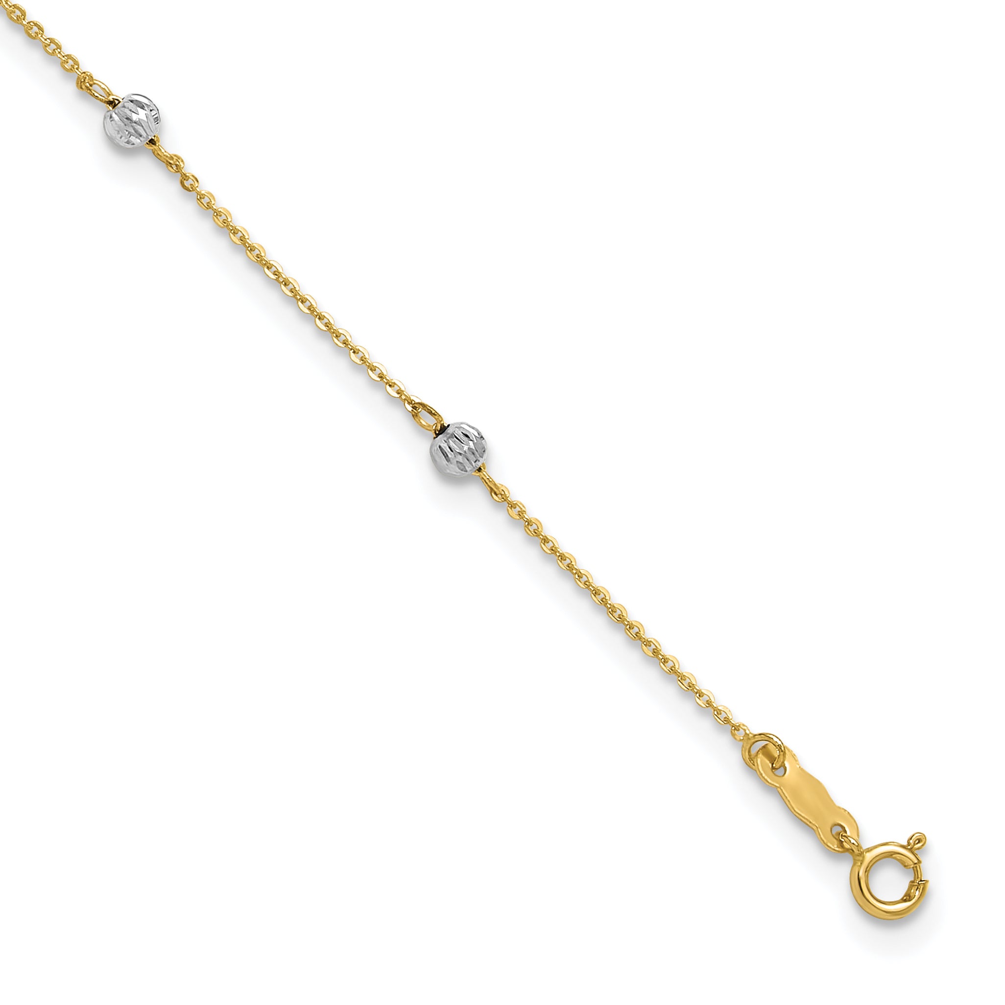 14K Two-tone Diamond-cut Beads 9in Plus 1in Ext. Anklet Main image
