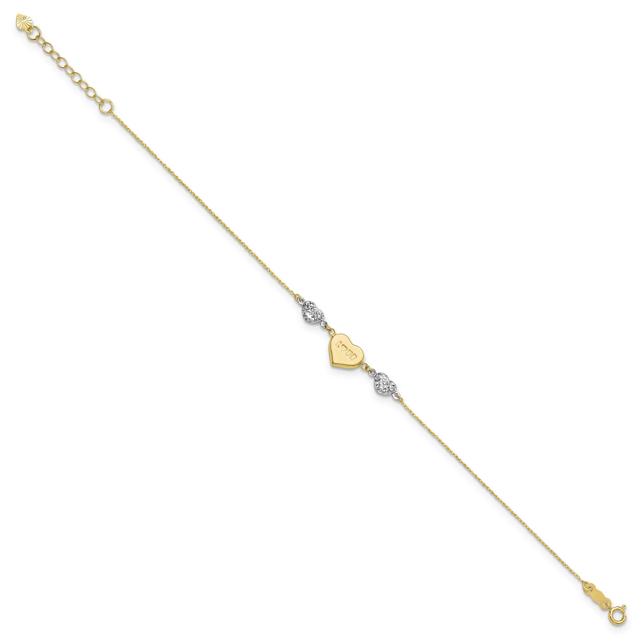 14K Two Tone Puffed LOVE Heart & D/C Hearts Bracelet Secondary image