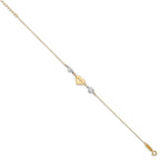 14K Two Tone Puffed LOVE Heart & D/C Hearts Bracelet