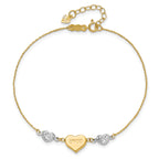 14K Two Tone Puffed LOVE Heart & D/C Hearts Bracelet