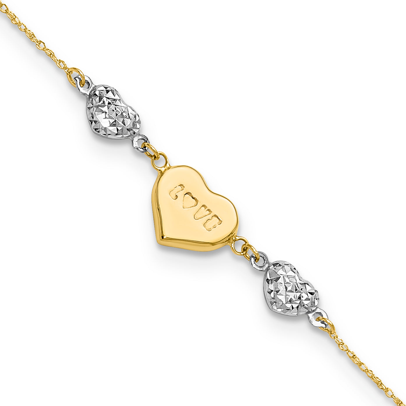 14K Two Tone Puffed LOVE Heart & D/C Hearts Bracelet Main image