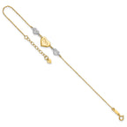 14K Two Tone Puffed MOM Heart 7in w/ 1 In Ext Bracelet