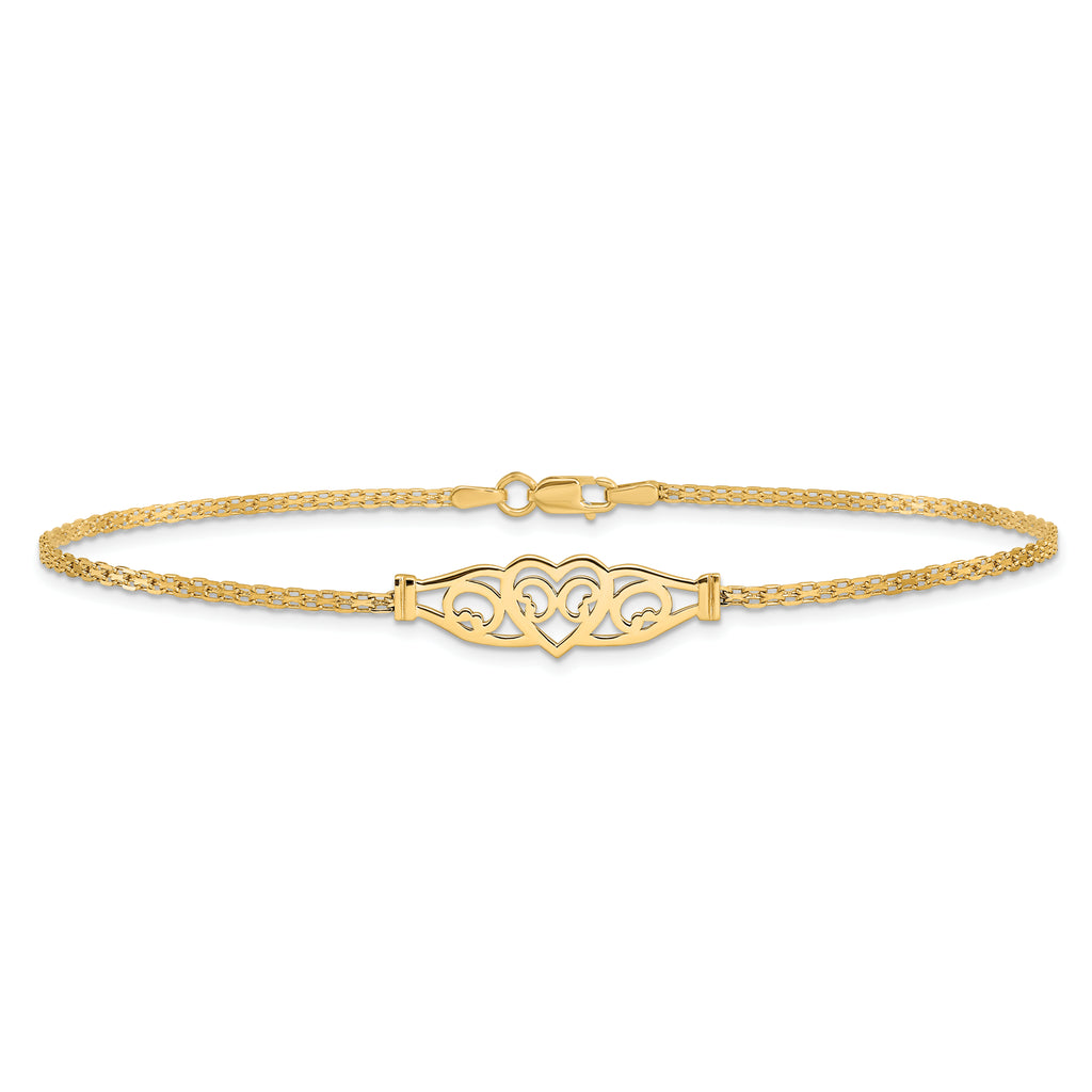 14k Polished Filigree Heart 9in Anklet