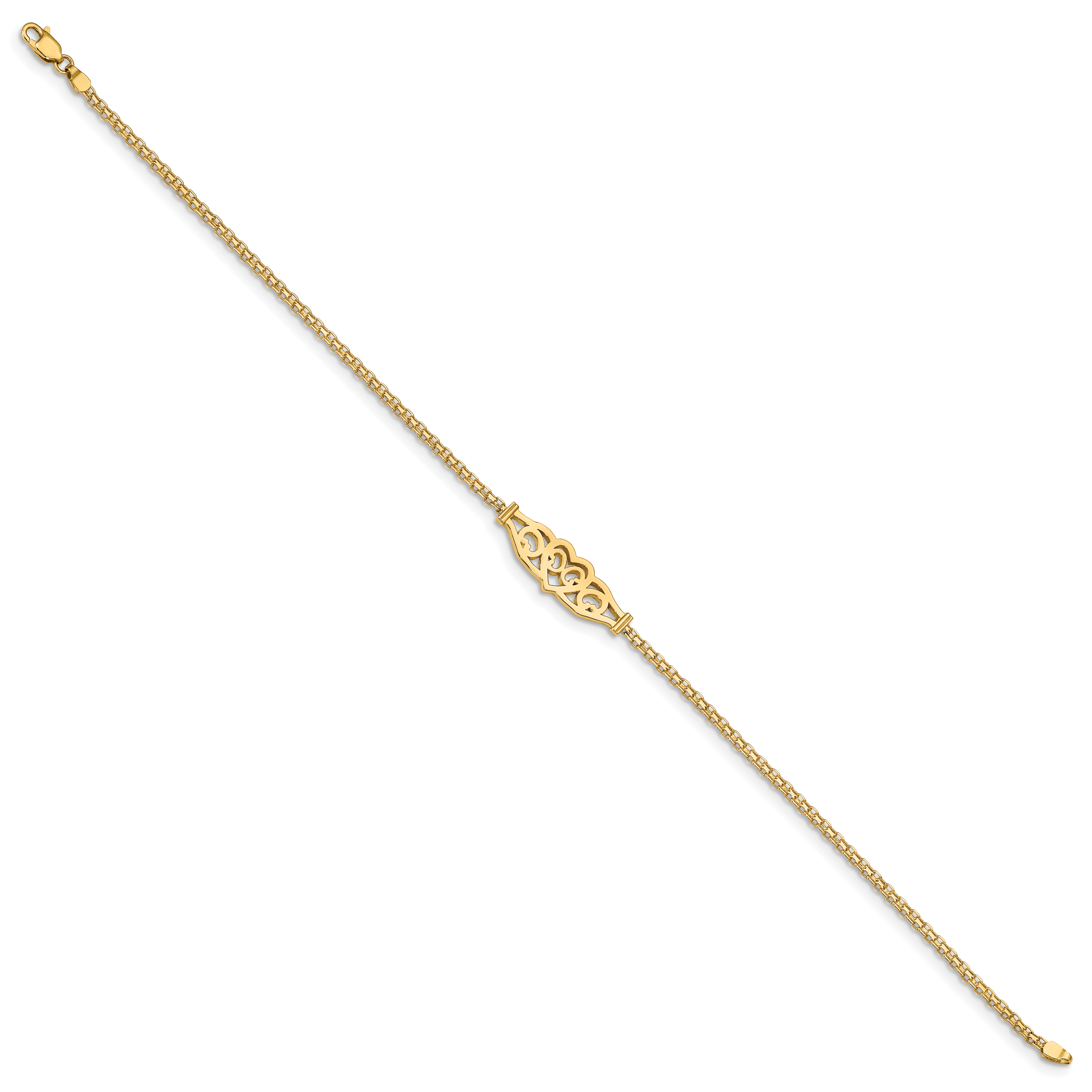 14k Polished Filigree Heart 9in Anklet Secondary image