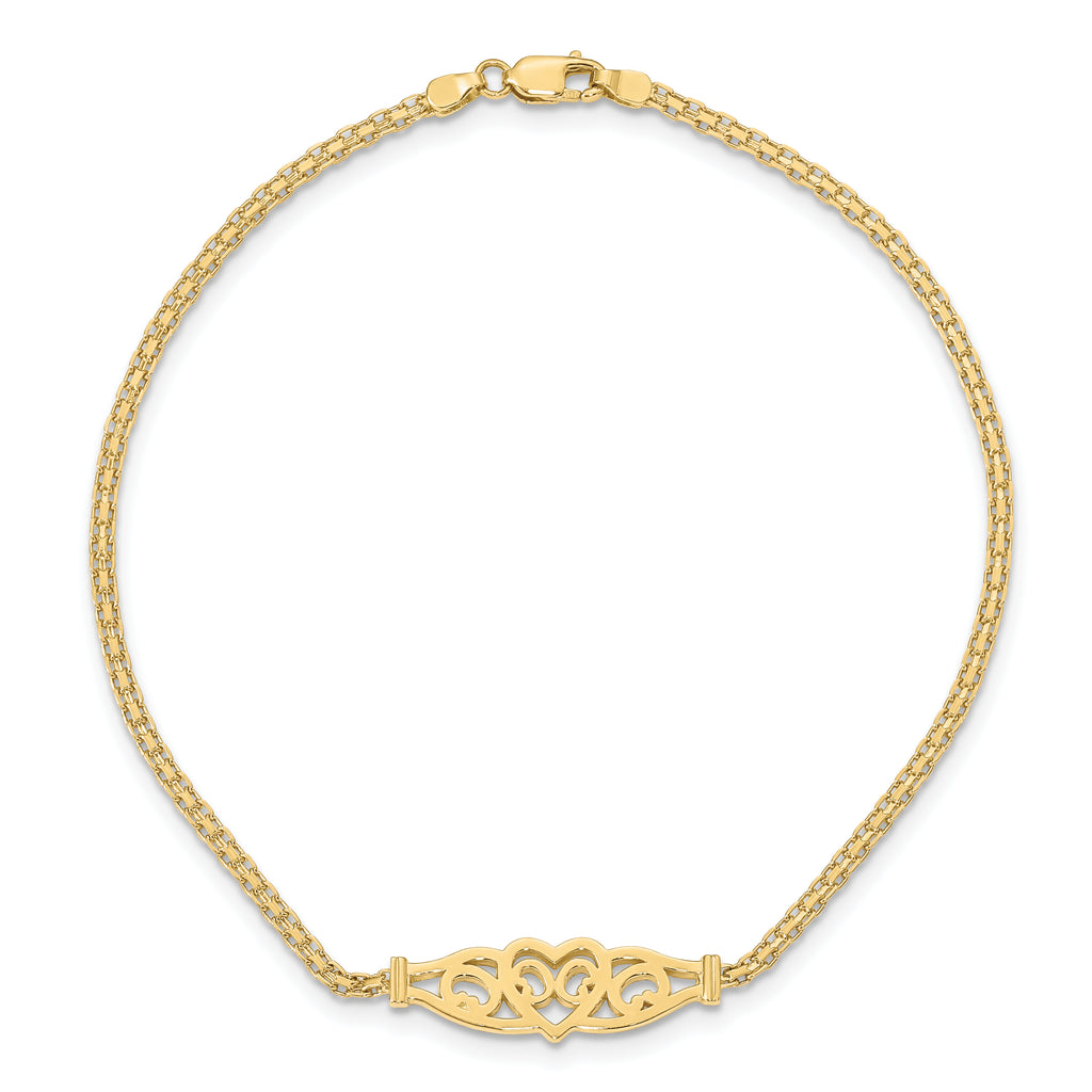 14k Polished Filigree Heart 9in Anklet