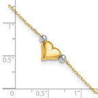 14k Two-Tone Polished Puffed Heart with Beads 10in Anklet