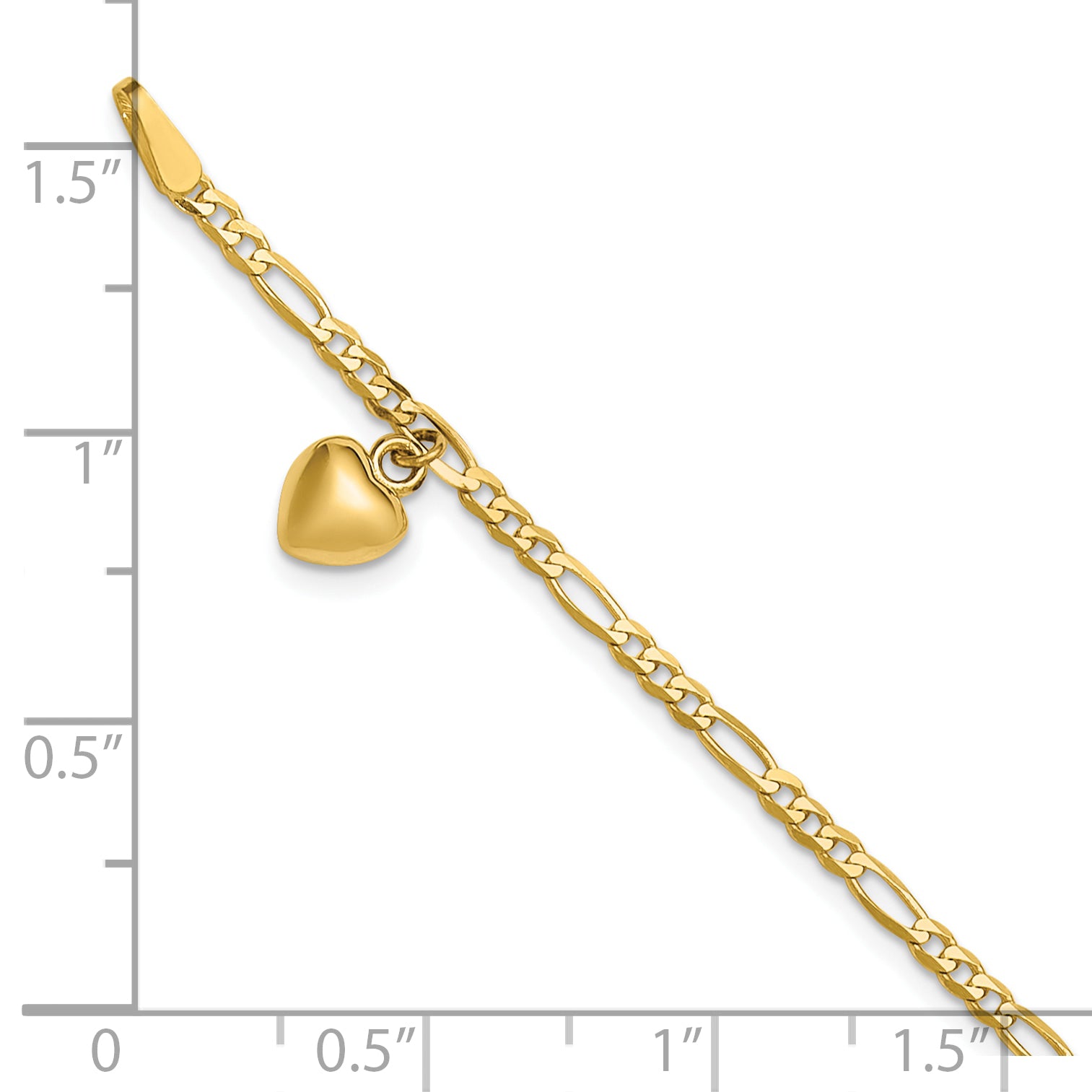 14k Figaro Link with Dangling Heart Anklet
