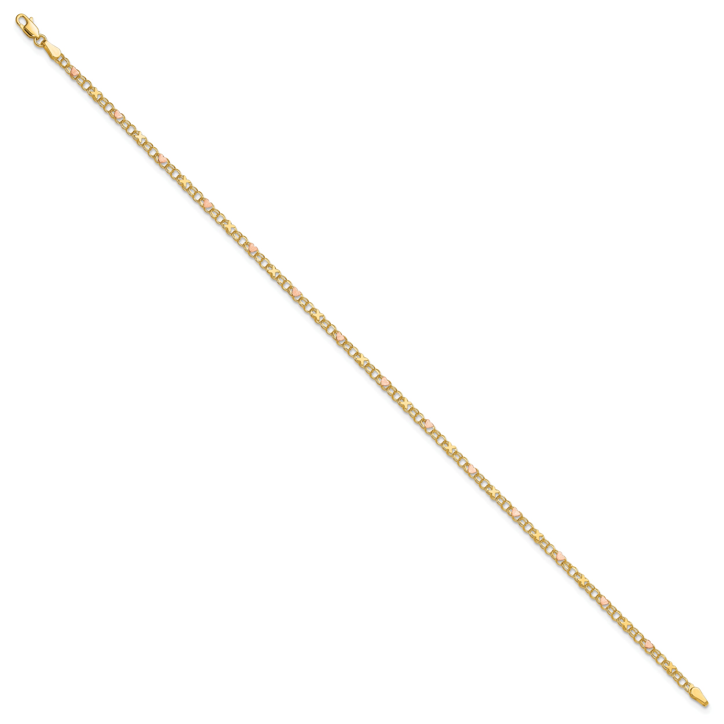 14k and Rose Rhodium X's and Hearts 5.5in Child's Bracelet - 5.5