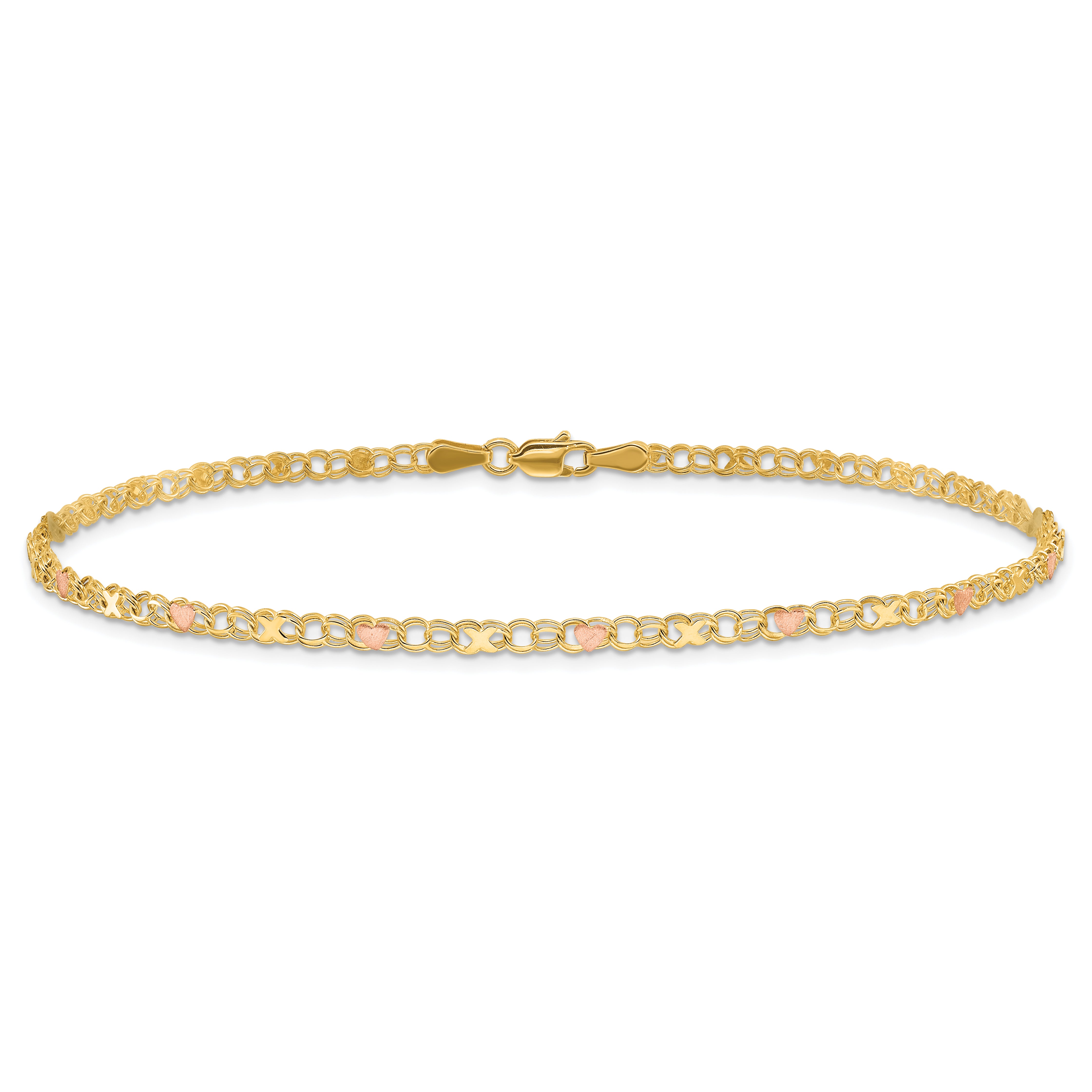 14k and Rose Rhodium X's and Hearts 5.5in Child's Bracelet - 5.5
