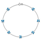 14k White Gold Blue Enameled Butterfly 10inch Anklet