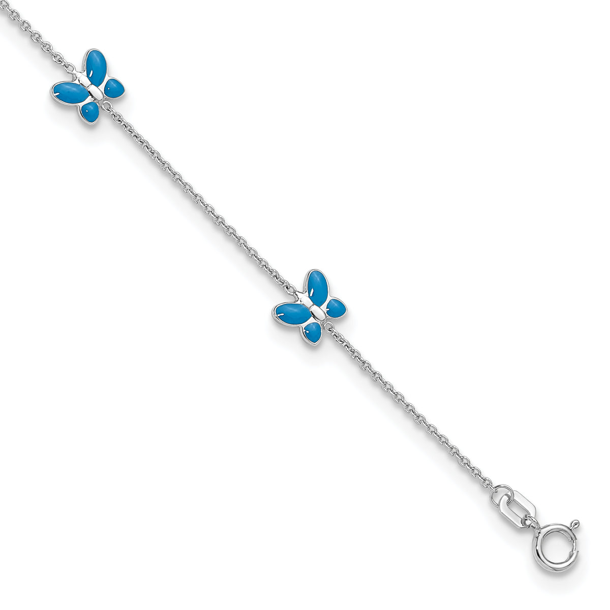 14k White Gold Blue Enameled Butterfly 10inch Anklet