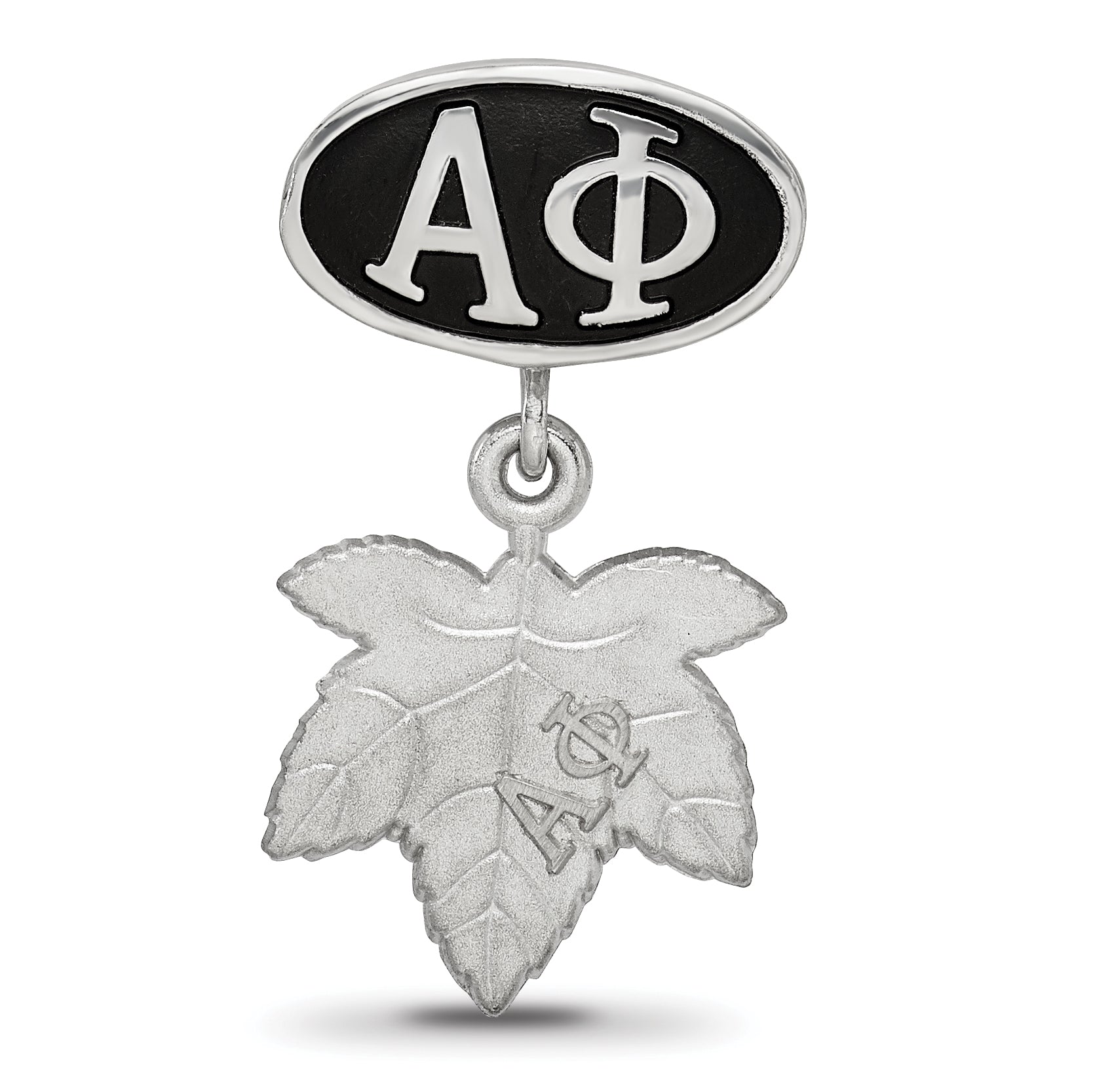Sterling Silver LogoArt Alpha Phi Sorority Greek Letters Enameled Oval with Ivy Leaf Dangle Bead