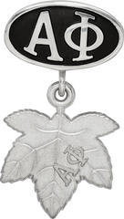 Sterling Silver LogoArt Alpha Phi Sorority Greek Letters Enameled Oval with Ivy Leaf Dangle Bead