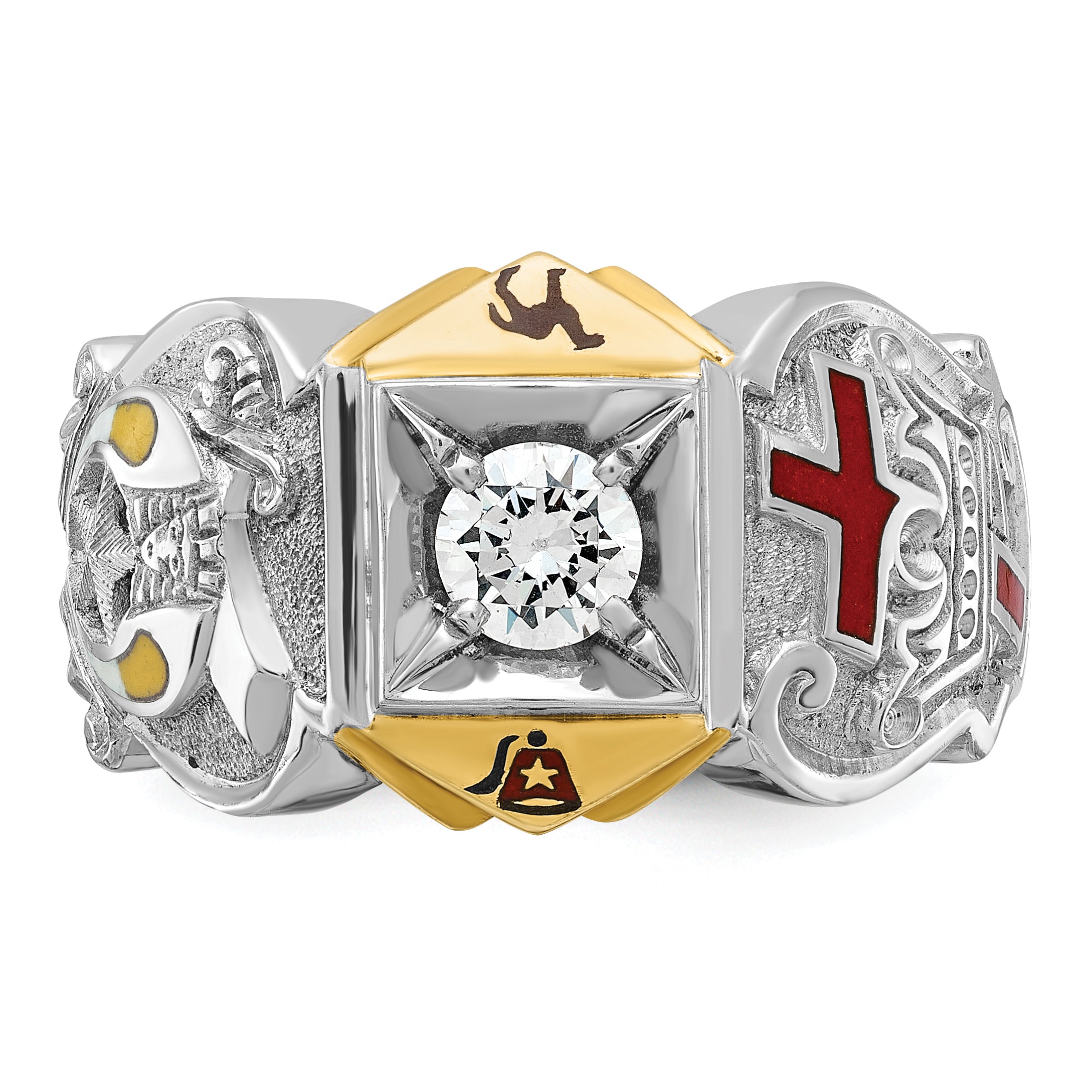 IBGoodman 10k Two-tone Men's Polished and Textured with Multi-color Enamel and Diamond Knights Templar Masonic Shriner's Ring - 10
