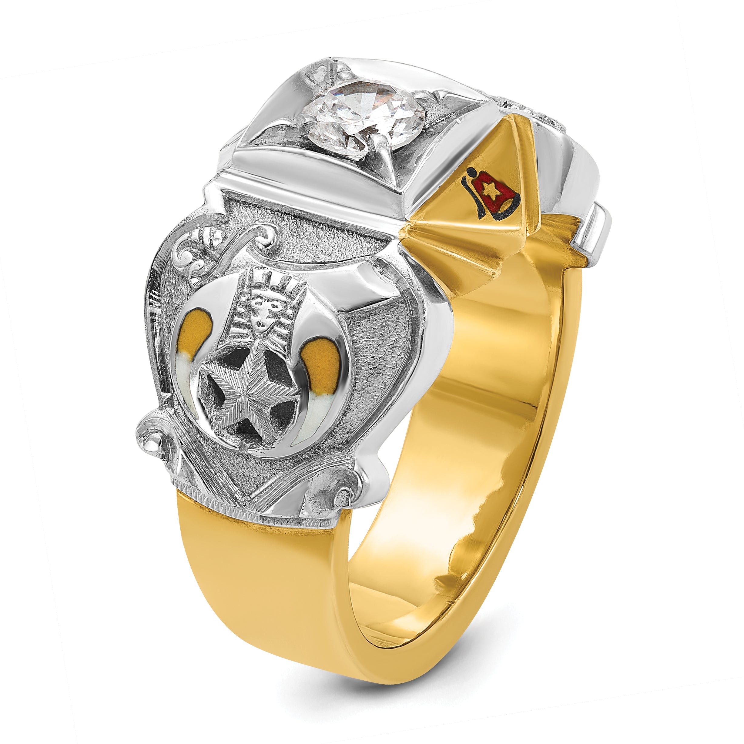 IBGoodman 10k Two-tone Men's Polished and Textured with Multi-color Enamel and Diamond Knights Templar Masonic Shriner's Ring - 10
