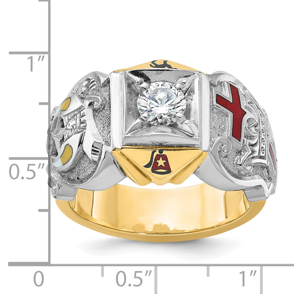 IBGoodman 10k Two-tone Men's Polished and Textured with Multi-color Enamel and Diamond Knights Templar Masonic Shriner's Ring - 10