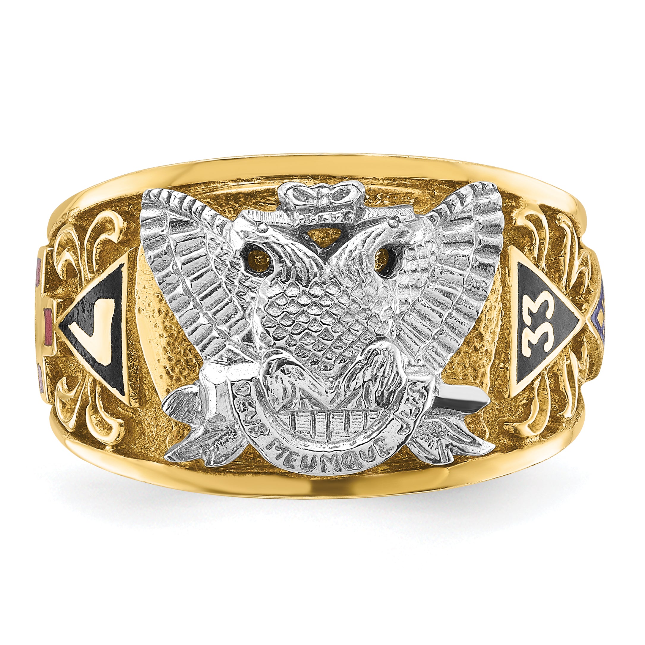 IBGoodman 10k Two-tone Men's Polished and Textured with Multi-color Enamel Active 33rd Degree Masonic Ring - 10