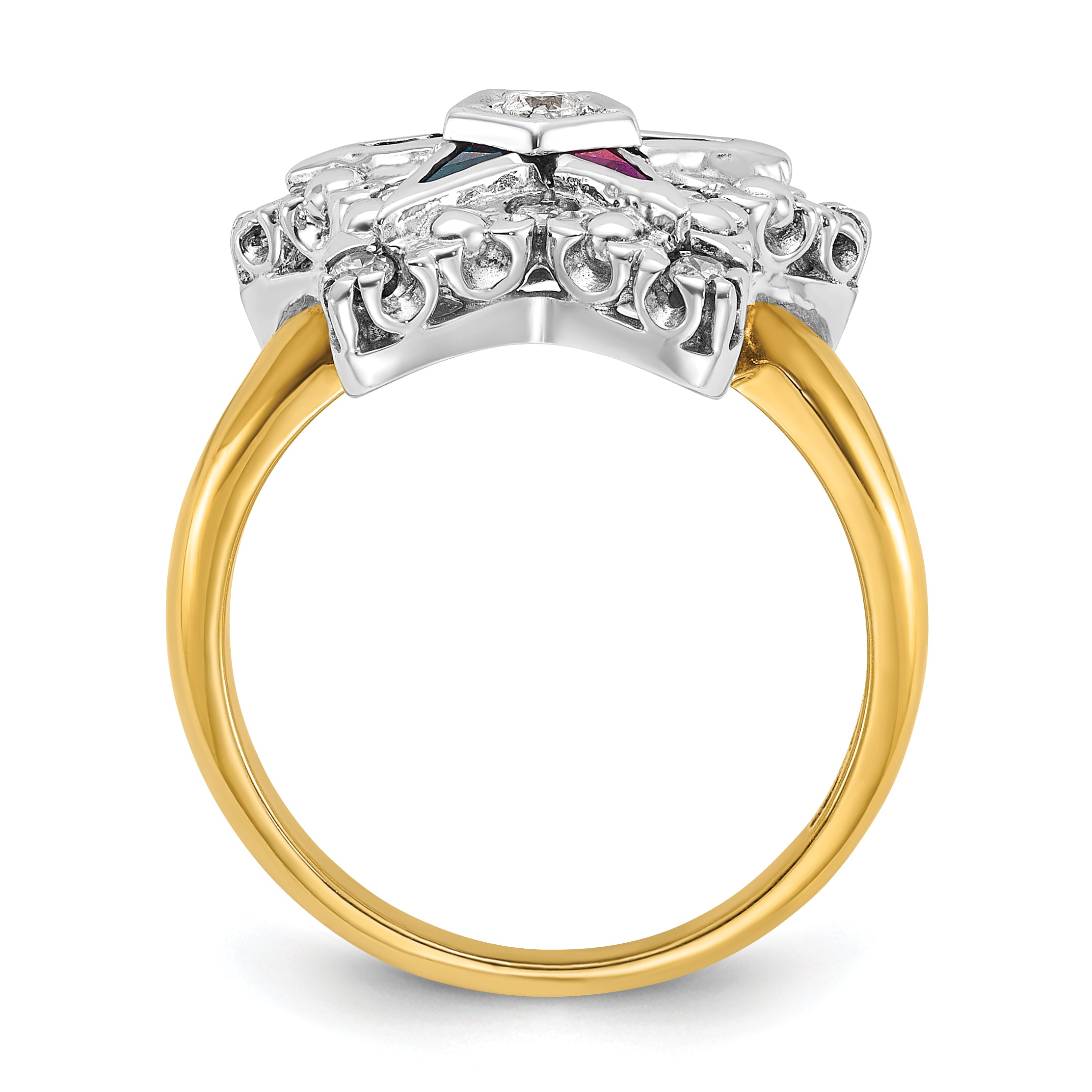 IBGoodman 10k Two-tone Women's Polished and Beaded with Multi-color CZ and Diamond Eastern Star Masonic Ring Secondary image