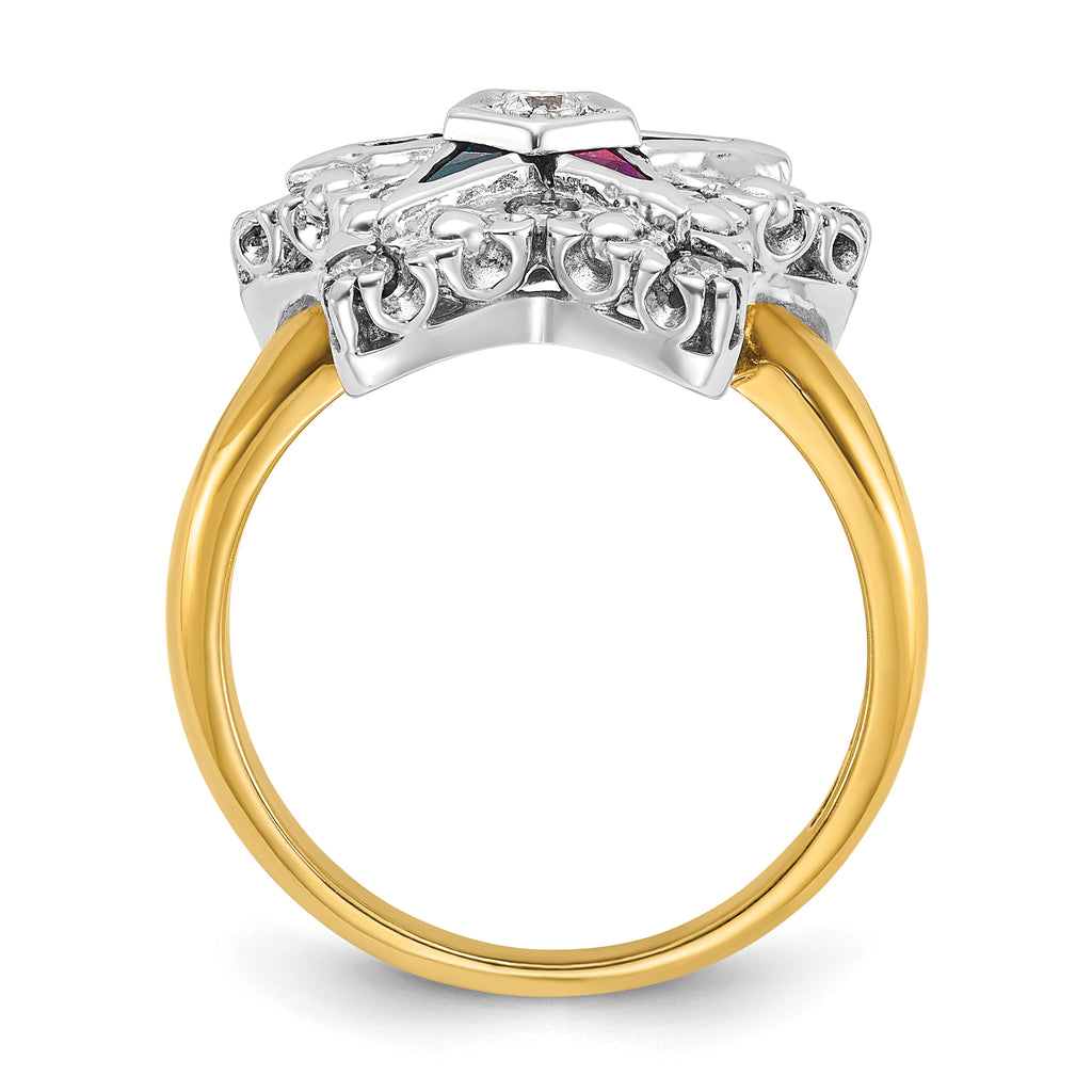 IBGoodman 10k Two-tone Women's Polished and Beaded with Multi-color CZ and Diamond Eastern Star Masonic Ring