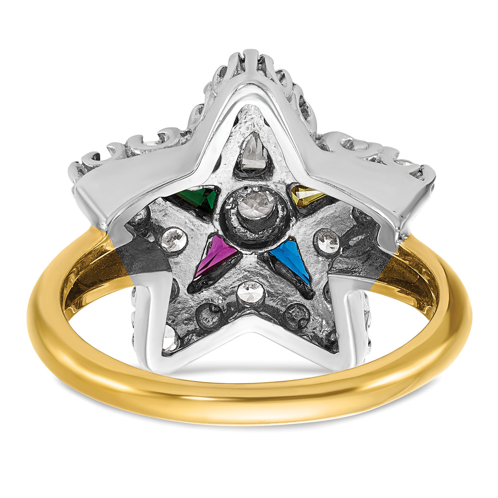 IBGoodman 10k Two-tone Women's Polished and Beaded with Multi-color CZ and Diamond Eastern Star Masonic Ring