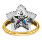 IBGoodman 10k Two-tone Women's Polished and Beaded with Multi-color CZ and Diamond Eastern Star Masonic Ring