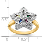 IBGoodman 10k Two-tone Women's Polished and Beaded with Multi-color CZ and Diamond Eastern Star Masonic Ring